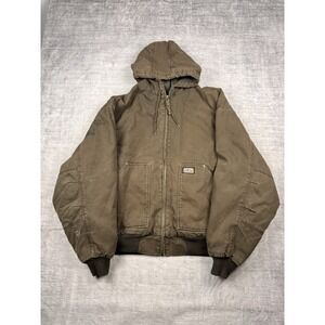 Big Smith Jacket Mens 2XL Brown Hooded Canvas Fleece Lined Workwear Grunge